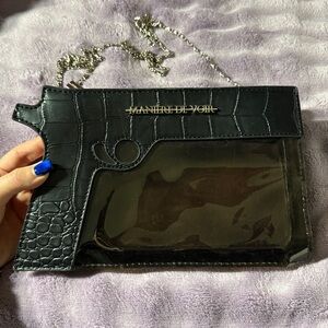 Maniere De Voir Black Croc-Embossed Clutch